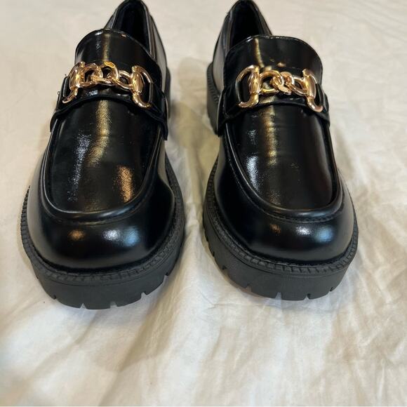 SHEIN Chain Decor Slip On Wedge Loafer Flatform Shoe Black sz 8 (CN40) - Picture 10 of 16
